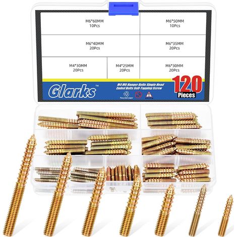 120 ensembles de boulons de suspension M4 M6 25mm 30mm 35mm 40mm 50mm 60mm longue tête simple boulons à double tête vis autotaraudeuses connexion bois clous (1/5)