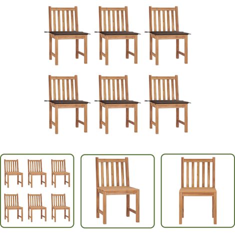 The Living Store Chaises de jardin lot de 6 avec coussins Bois de teck massif - Chaise De Jardin - Fauteuil De Jardin - Mobilier De Jardin - Meubles De Terrasse - Set De Chaises (1/5)