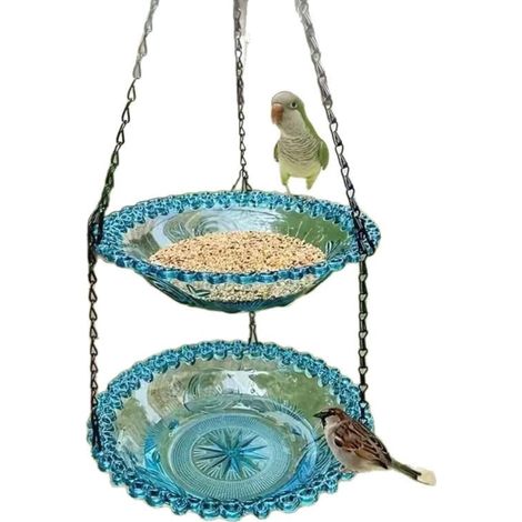 Hängender Vogelfutterspender, Außendekoration, Vogelbad-Anhänger, Balkon, Garten, Kolibri-Futterspender, Anhänger (blaue Doppelschicht)