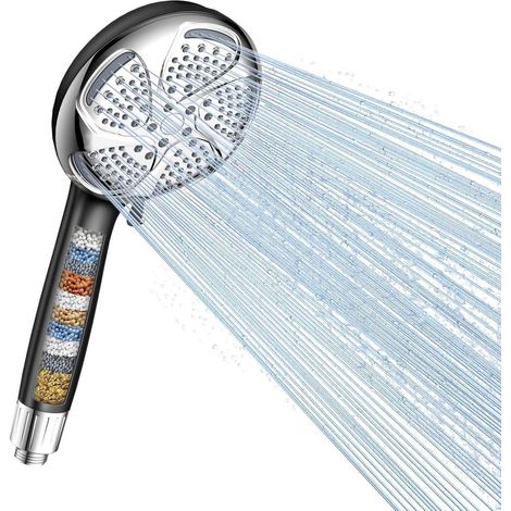 Pommeau de douche avec filtre 7 jets, haute pression, économie d'eau, noir (1/5)