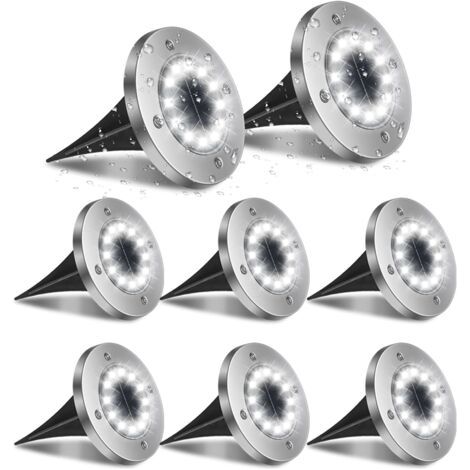 Pair Solarleuchten für den Außenbereich, 8er-Pack 12 LEDs, Garten-Bodenleuchte, 6000 K, wasserdicht, IP65, Solarlampe, Einbaustrahler für Wege, Terrassen, Höfe, Unterirdische Bereiche [Energieklasse A (1/5)