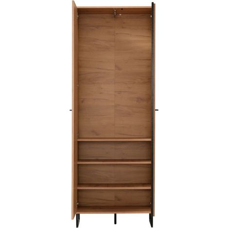 Guardaroba 2 Ante Seriate, Armadio Camera da Letto Appendiabiti, 3 Ripiani, 2 Ante, 70.5x194.5h cm Marrone Rovere Nodi