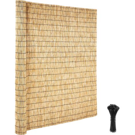 Mophorn Canisse en roseau naturel 5x1,7 m - Rouleau unique pour préserver l'intimité sur balcon, séparation de jardin ou clôture décorative, livré avec attaches autobloquantes noires (1/5)