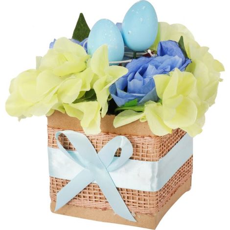 Decorazione pasquale con uova - Fioriera blu 18x12cm (1/3)