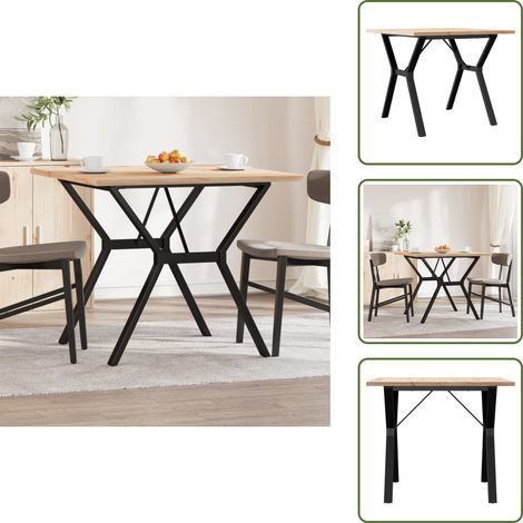 Table à manger cadre en Y 90x90x75,5cm bois de pin massif acier - Table À Manger - Table Ronde - Table Rectangulaire - Table Extensible - Table En Bois
