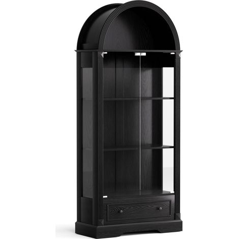 Vetrina 80x35x180 cm, ante in vetro temperato senza maniglia, LED a 3 colori, MDF e vetro, nero (1/5)