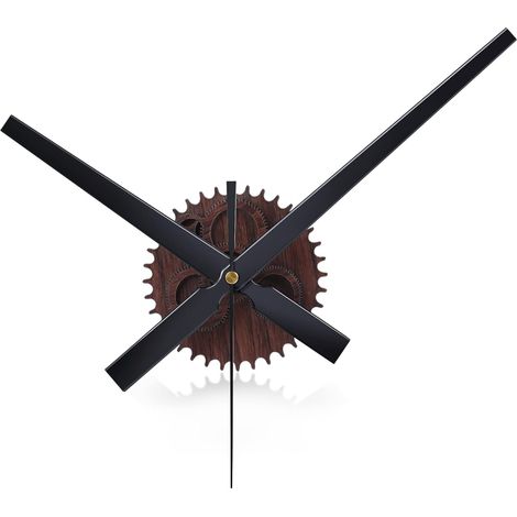 Ahlsen Reloj de pared grande de estilo Vintage 3D marrón, manecillas simples de bricolaje, movimiento de engranajes de grano de madera, sala de estar, Bar, dormitorio, 42cm (1/5)