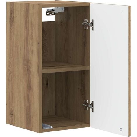 Meuble de Salle de Bain Mural en Chêne Massif, Armoire de Rangement Suspendue Style Artisanal pour WC et Douche (1/5)