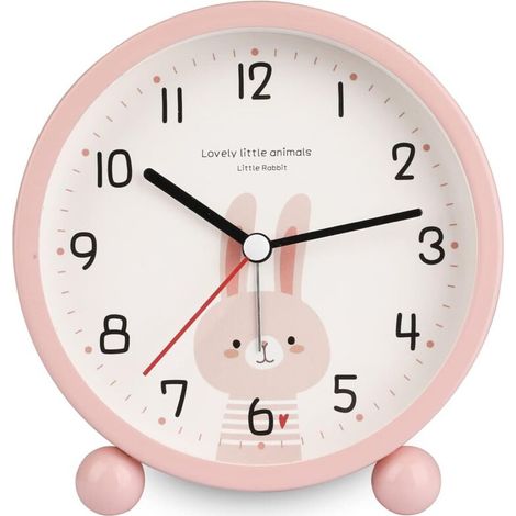YMYNY Réveil pour Enfants Analogique,Mignon Silencieux Portable sans Coutil Horloge Lumière Analogique Alarme De Voyage À Piles pour Enfants Table De Chevet Réveil Horloge (Rose)