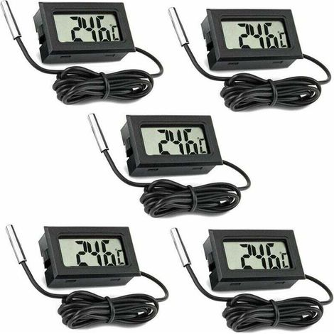 Tigrezy Lot de 5 thermomètres LCD numériques avec sonde externe pour voiture, réfrigérateur, congélateur, aquarium (1/5)