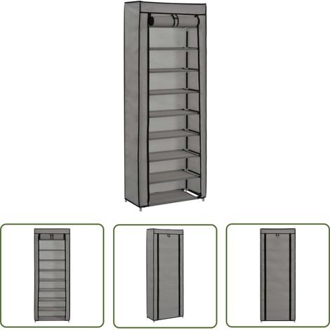 The Living Store Schuhschrank mit Abdeckung Grau 57 x 29 x 162 cm Stoff - Schuhschrank - Schuhregal - Schrank - Garderobe - Stauraum (1/5)