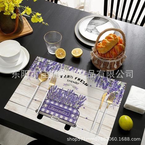Easter Placemat, Leather, Non-slip, Heat-insulating, Waterproof, Suitable for Home Use, Hotels, and Western Style - Purple - Lavender Cart - 3045cm