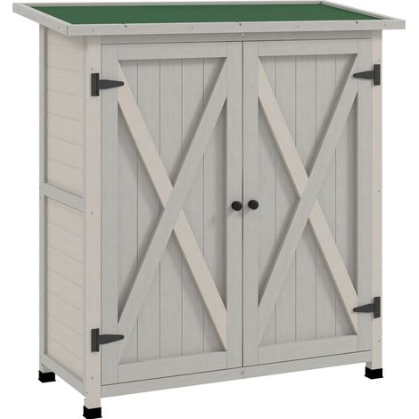 Armadio da giardino in legno 110 x 55 x 117 cm grigio chiaro, 2 ante - CHICFURN (1/5)