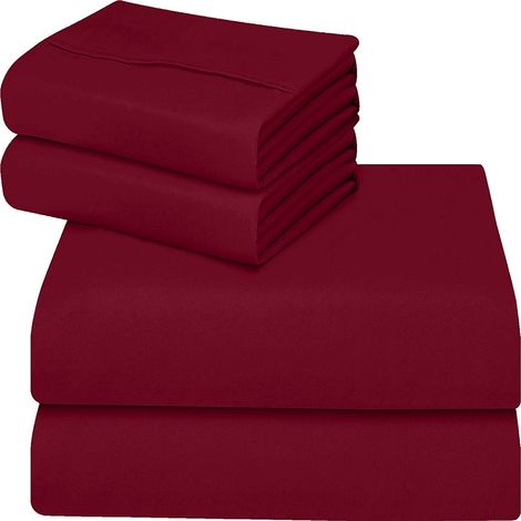 4-teiliges Bettwäscheset aus weichem und atmungsaktivem Baumwollstrick mit tiefen Taschen, 145 g/m², bordeauxrot (1/5)