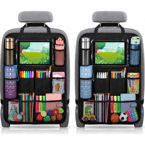 Set di 2 protezioni per lo schienale del seggiolino auto per bambini con tasca per iPad/tablet da 10", 10 tasche, contenitore per giocattoli per bambini, tessuto Oxford impermeabile. (1/5)