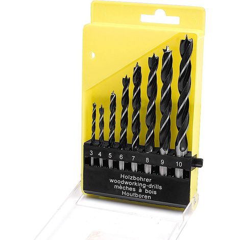 Set di 8 punte da trapano per legno a spirale, da 3 a 10 mm, con custodia resistente, utensile per la lavorazione del legno per legno duro o tenero (nero)