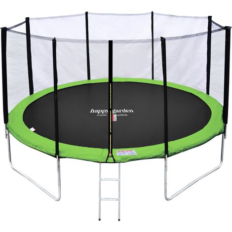 Cama elástica de 370cm reversible verde/azul, Pack trampolín PERTH + red de seguridad + escalera + lona + kit de anclaje.
