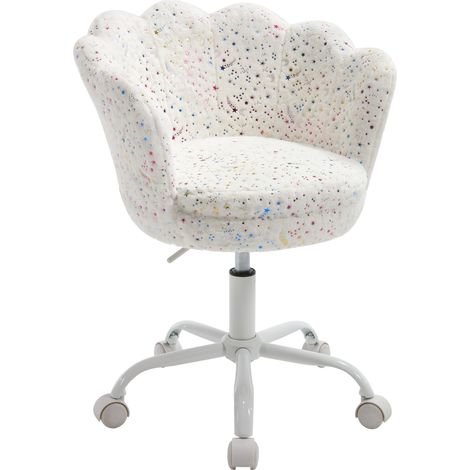 Kids Desk Chair in Faux Fur Swivel Task Chair with Petal Backrest Children Study Chair Height Adjustable for Girls Boys, White, Wahson