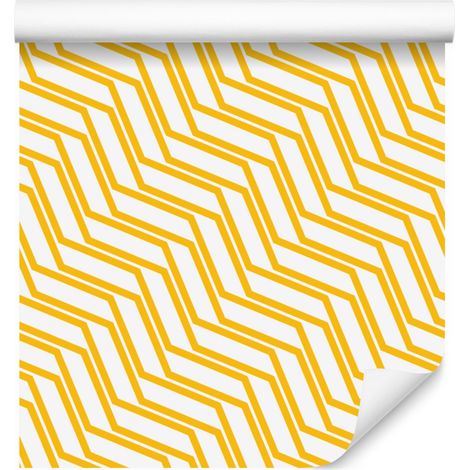 Carta da parati con motivo geometrico color crema, bianco e oro, 50x1000 cm (1/5)