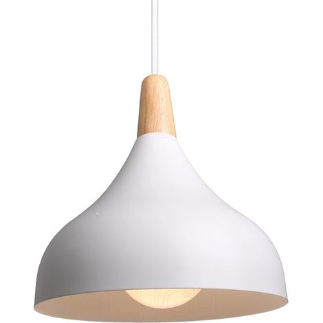 20CM Lustre Suspension Rétro Suspension Luminaire Moderne Style Goutte Chapeau Plafonnier E27 Métal Bois Lampe Suspension pour Chambre Salle à Manger Cuisine Salon (Blanc 1 Pack) (1/5)