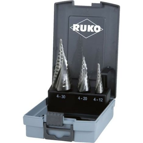 Set di punte a gradino RUKO HSS scanalate a spirale mis. 0/9 / 1 / 2 3pz. in cassetta di plastica - 101026RO (1/5)