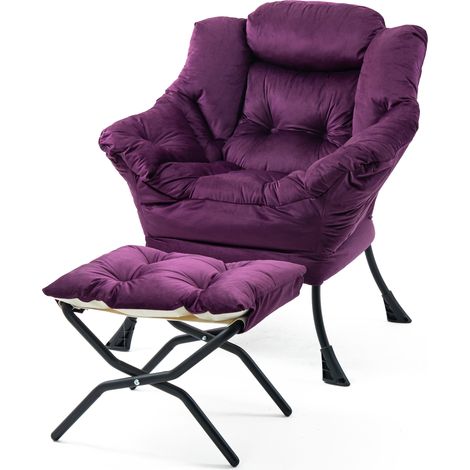 Poltrona Lazy con Poggiapiedi Pieghevole e Tasca Laterale, Struttura in Metallo e Imbottitura in Cotone PP, Design Compatto per Soggiorno e Camera da Letto (1/5)