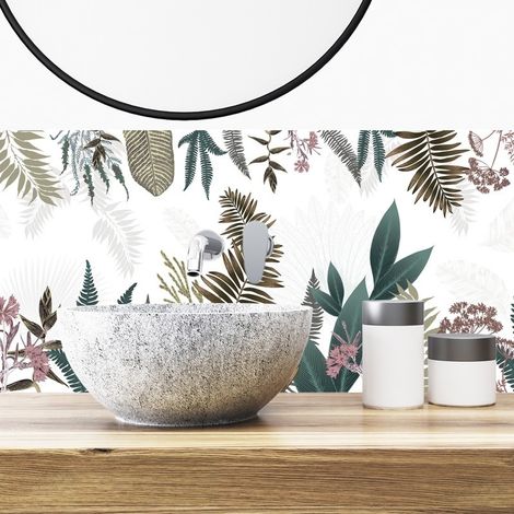 Crédence de salle de bain en Aluminium floral vert 140x30 cm (en 2 bandeaux) - Sweet Jungle