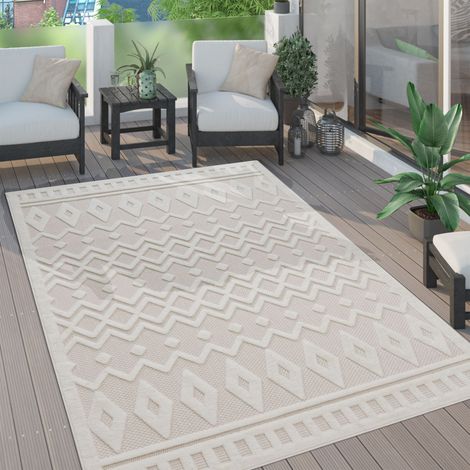Paco Home Outdoor Teppich wetterfest Boho & Skandi 3D-Optik für Terrasse, Balkon & Garten 200x280 cm, Creme 3