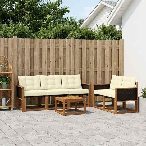 vidaXL Outdoor-Sofagarnitur mit Kissen 6 pcs Natur und Creme (1/5)