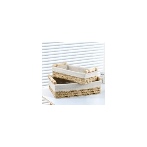 Set mit 2 rechteckigen Aufbewahrungskörben aus Weide, Brotkorb mit Leinenfutter, Brotkorb im Bohème-Stil aus Weide für Wohnzimmer, Badezimmer, Küche - Crezuo (1/4)