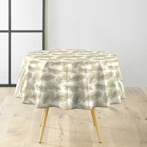 Nappe ronde Ø160 cm PVC imprimé – Finition biais – Métallisé Plumina