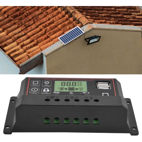 CBK2410 Dual-USB-Solarladeregler, schwarzes Gehäuse, 12 V/24 V, intelligenter Laderegler, PWM-Solarlade-/Entladeregler, 30 A (1/5)