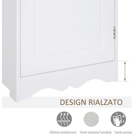 Armoire salle de bain tour blanche MDF 40x23x160 cm, 3 étagères réglables, 1 grand placard inférieur avec poignées de porte (1/5)