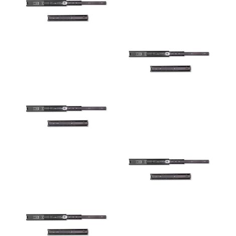 Emuca Lote de 5 juegos de guías para cajones, de bolas, altura 45mm, profundidad 300mm, extracción total, Negro