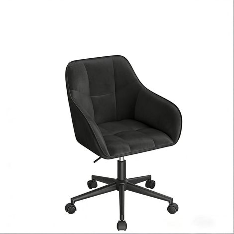 Silla de oficina giratoria negra de terciopelo y metal, con altura regulable y ruedas (1/5)