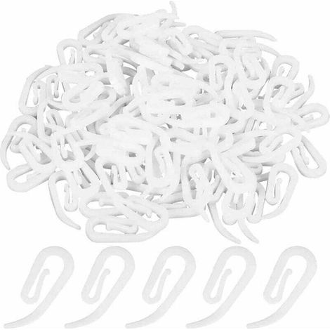 Gardinenstangenhaken, weiße Kunststoff-Gardinenhaken, 100 Gardinenclips, Gardinenhalter, 2,8 x 1,2 cm, für Fenstergardinen, Türgardinen und Vorhänge (1/4)