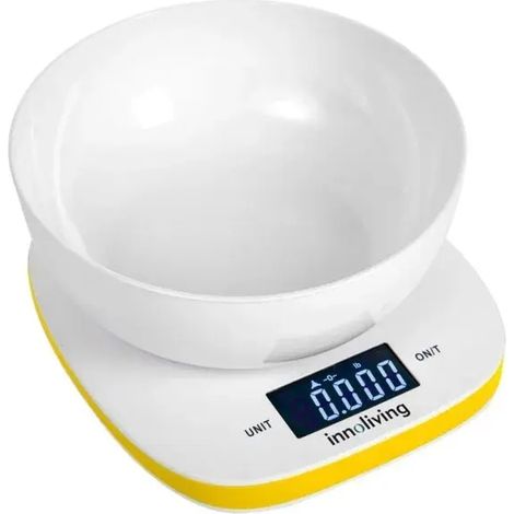 Bilancia digital de cocina con ciotola 5 kg y display LCD retroiluminado amarillo