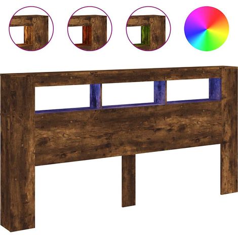 Maison Exclusive - Cabecero LED madera ingeniería roble ahumado 2