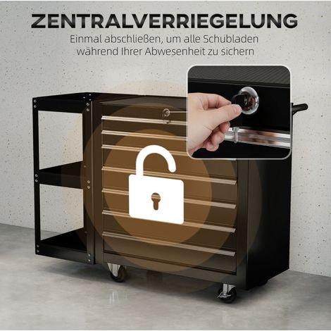 Werkstattwagen 96x33,5x75 cm aus schwarzem Stahl, 7 Schubladen, platzsparend – MEUBLIV (1/5)