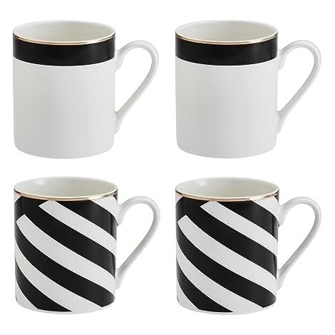Mikasa LuxeDeco Set de 4 tazze, de tazze in porcellana fine con motivo geometrico per tè e caffè, 380ml - Confezione regalo de e lavabile in lavastoviglie