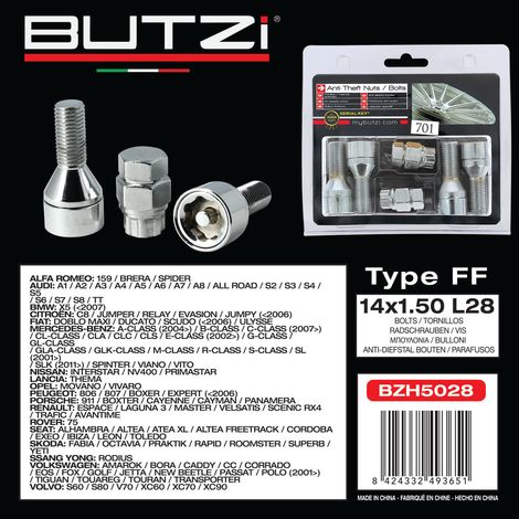 4 Vis Antivol 14x150 Coniques L28mm - 2 Cles Avec Numero De Series - Butzi (1/3)