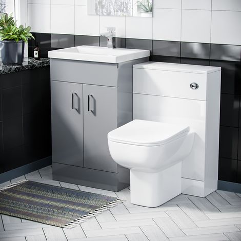 500 mm Basin Sink Vanity Grey Cabinet & WC Toilet  Suite (1/5)