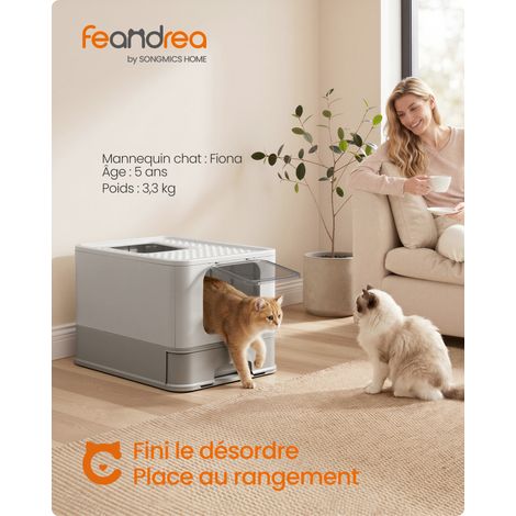 Bac à Litière pour Chat en Acier Inoxydable Anti-Odeur avec Tiroir Coulissant, 54,3 x 42,5 x 37,8 cm, Gris (1/5)