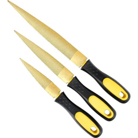 Lime à bois, ensemble de limes aiguilles, limes à bois pour le travail du bois, râpes à bois, outils, râpe à bois conique dorée, lime bâtarde avec manche en caoutchouc dans un sac cadeau pour la sculp (1/5)