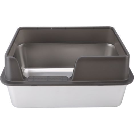 Eosnow,Vaschetta per lettiera in acciaio inox antispruzzo, grande, aperta, lato alto, con paletta, nera (1/5)
