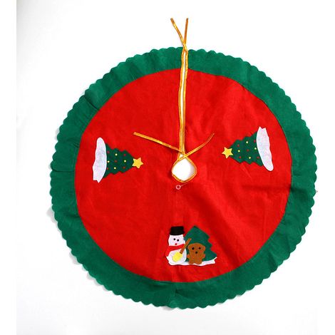 Jupe de sapin de Noël rouge en tissu non tissé, ornée d'appliqués Père Noël, motif sapin de Noël, bonhomme de neige, ensemble de trois motifs, 90 cm