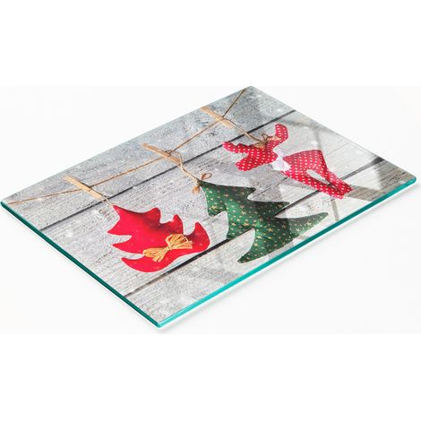 Tabla de servir de cristal para cocina con gr谩ficos y cuerda para decorar 80x52 cm