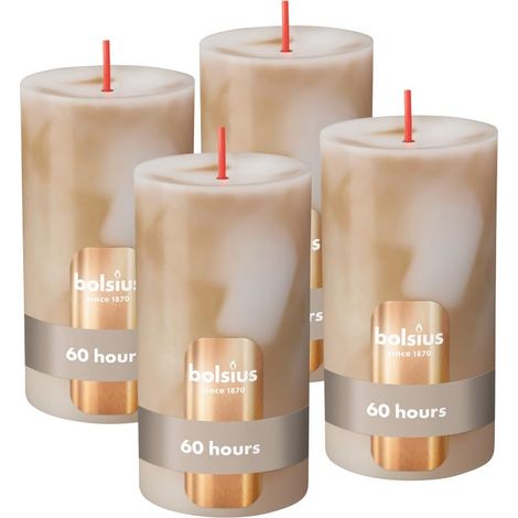 Bougie pilier - Marbre - Beige - 13 cm - Lot de 4 - Bougies décoratives - Avec cire végétale naturelle - Sans huile de palme (1/5)