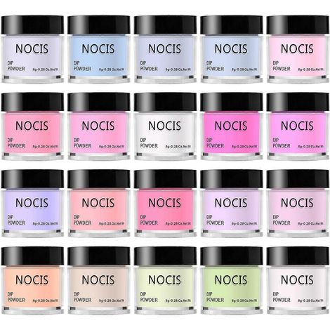 NOCIS Coffret de 20 poudres à tremper pour ongles, kit de démarrage pour nail art, séchage rapide, sans lampe UV/LED