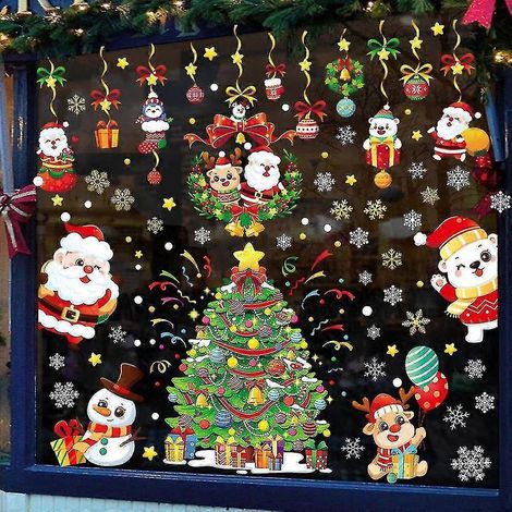 Weihnachtsdeko, doppelseitige Weihnachtsfensteraufkleber, Schneeflocken, Weihnachtsmann und Rentier für Büro, Schule, Zuhause – ideal als Weihnachtsgeschenk oder Partydekoration. (1/4)